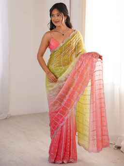 Akhilam - Satin Light Green Embellished Designer Saree with Unstitched Blouse