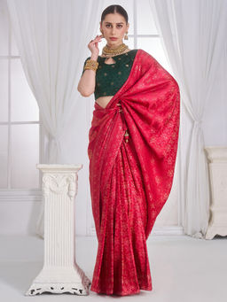 Akhilam - Satin Pink Woven Design Designer Saree with Unstitched Blouse