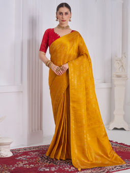 Akhilam - Satin Mustard Woven Design Designer Saree with Unstitched Blouse