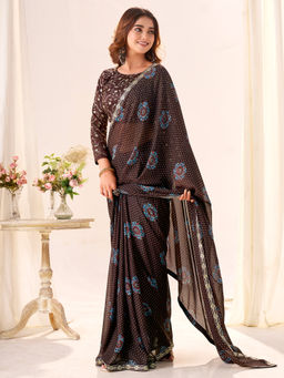 Akhilam - Georgette Black Printed Designer Saree with Unstitched Blouse
