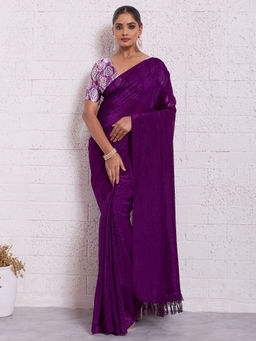 Akhilam - Tissue Purple Solid Designer Saree with Unstitched Blouse