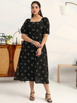 Gerua By Libas - Women Black Floral A-Line Dress