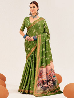 Akhilam - Cotton Silk Green Woven Designer Saree with Unstitched Blouse
