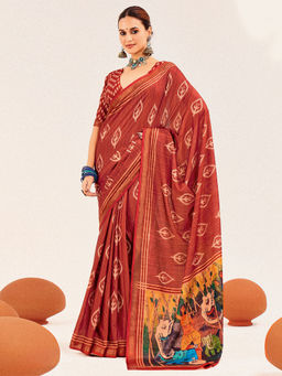 Akhilam - Cotton Silk Rust Woven Designer Saree with Unstitched Blouse