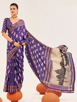 Akhilam - Cotton Silk Purple Woven Designer Saree with Unstitched Blouse