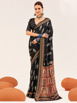 Akhilam - Cotton Silk Black Woven Designer Saree with Unstitched Blouse