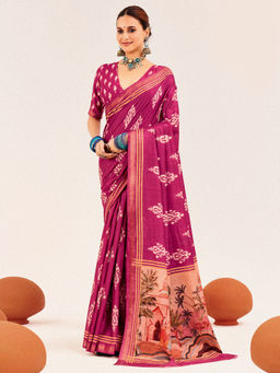 Akhilam - Cotton Silk Pink Woven Designer Saree with Unstitched Blouse