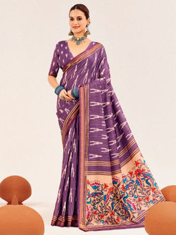 Akhilam - Cotton Silk Lavender Woven Designer Saree with Unstitched Blouse