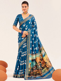 Akhilam - Cotton Silk Teal Blue Woven Designer Saree with Unstitched Blouse