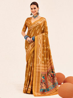 Akhilam - Cotton Silk Mustard Woven Designer Saree with Unstitched Blouse