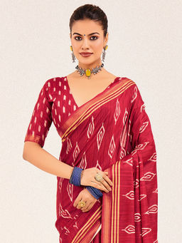 Akhilam - Cotton Silk Maroon Woven Designer Saree with Unstitched Blouse
