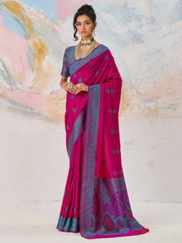 Akhilam - Kanjeevaram Silk Pink Woven Design Designer Saree with Unstitched Blouse