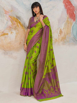 Akhilam - Kanjeevaram Silk Green Woven Design Designer Saree with Unstitched Blouse