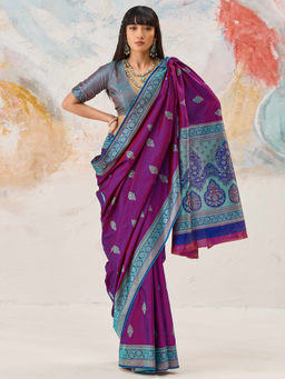 Akhilam - Kanjeevaram Silk Purple Woven Design Designer Saree with Unstitched Blouse