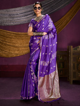 Akhilam - Satin Purple Woven Design Designer Saree with Unstitched Blouse