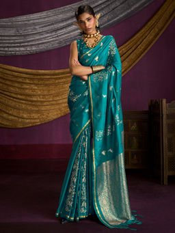 Akhilam - Satin Light Blue Woven Design Designer Saree with Unstitched Blouse