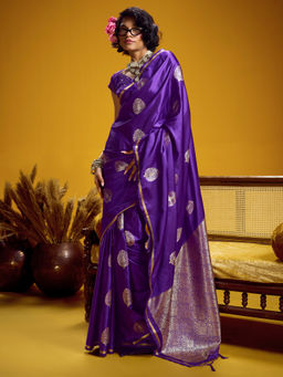Akhilam - Satin Silk Purple Woven Design Designer Saree with Unstitched Blouse