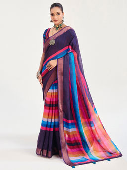Akhilam - Linen Purple Woven Designer Saree with Unstitched Blouse