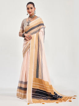 Akhilam - Linen Off White Woven Designer Saree with Unstitched Blouse
