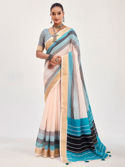 Akhilam - Linen Off White Woven Designer Saree with Unstitched Blouse