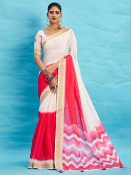 Akhilam - Linen Red Woven Designer Saree with Unstitched Blouse