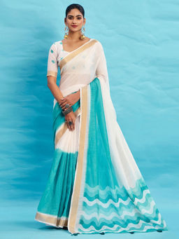 Akhilam - Linen Teal Woven Designer Saree with Unstitched Blouse
