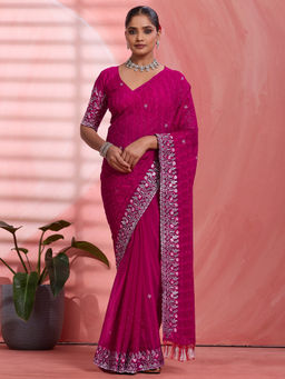 Akhilam - Chiffon Pink Embellished Designer Saree with Unstitched Blouse