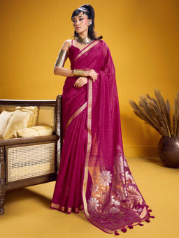 Akhilam - Pure Silk Pink Woven Design Designer Saree with Unstitched Blouse