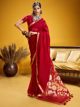Akhilam - Pure Silk Red Woven Design Designer Saree with Unstitched Blouse