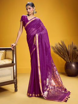 Akhilam - Pure Silk Magenta Woven Design Designer Saree with Unstitched Blouse