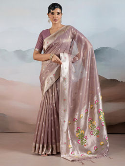 Akhilam - Tissue Purple Woven Design Designer Saree with Unstitched Blouse