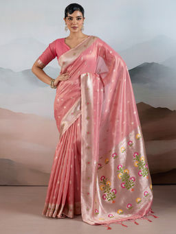 Akhilam - Tissue Pink Woven Design Designer Saree with Unstitched Blouse