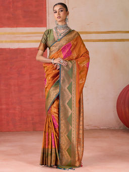 Akhilam - Pure Silk Orange Woven Design Designer Saree with Unstitched Blouse