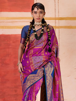 Akhilam - Pure Silk Purple Woven Design Designer Saree with Unstitched Blouse