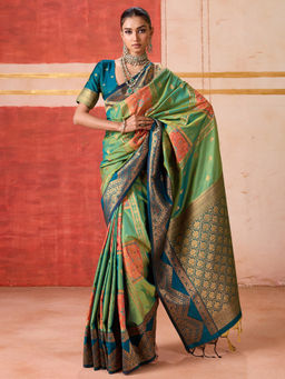 Akhilam - Pure Silk Light Green Woven Design Designer Saree with Unstitched Blouse