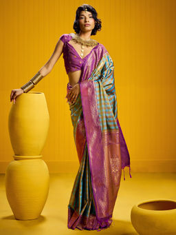Akhilam - Pure Silk Blue Woven Design Designer Saree with Unstitched Blouse