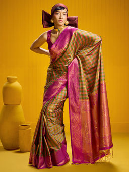 Akhilam - Pure Silk Mustard Woven Design Designer Saree with Unstitched Blouse