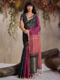 Akhilam - Viscose Black Woven Design Designer Saree with Unstitched Blouse