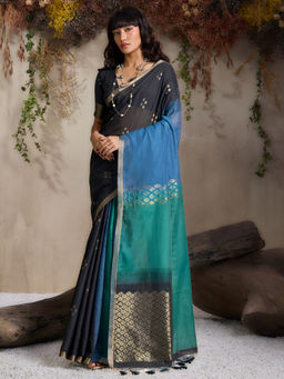 Akhilam - Viscose Black Woven Design Designer Saree with Unstitched Blouse