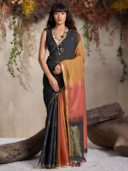 Akhilam - Viscose Black Woven Design Designer Saree with Unstitched Blouse