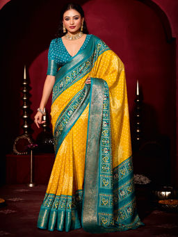 Akhilam - Jacquard Yellow Woven Designer Saree with Unstitched Blouse