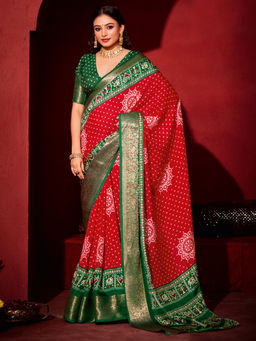 Akhilam - Jacquard Red Woven Designer Saree with Unstitched Blouse