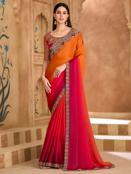Akhilam - Satin Mustard Embellished Designer Saree with Unstitched Blouse