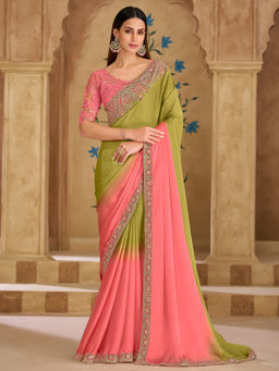 Akhilam - Tissue Light Green Embellished Designer Saree with Unstitched Blouse