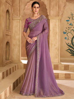 Akhilam - Tissue Lavender Embellished Designer Saree with Unstitched Blouse