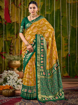 Akhilam - Tessar Silk Mustard Woven Designer Saree with Unstitched Blouse