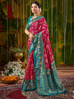 Akhilam - Tessar Silk Pink Woven Designer Saree with Unstitched Blouse