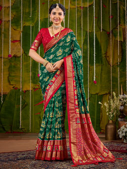 Akhilam - Tessar Silk Green Woven Designer Saree with Unstitched Blouse