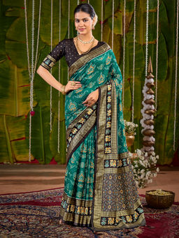 Akhilam - Tessar Silk Teal Green Woven Designer Saree with Unstitched Blouse
