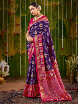 Akhilam - Tessar Silk Purple Woven Designer Saree with Unstitched Blouse